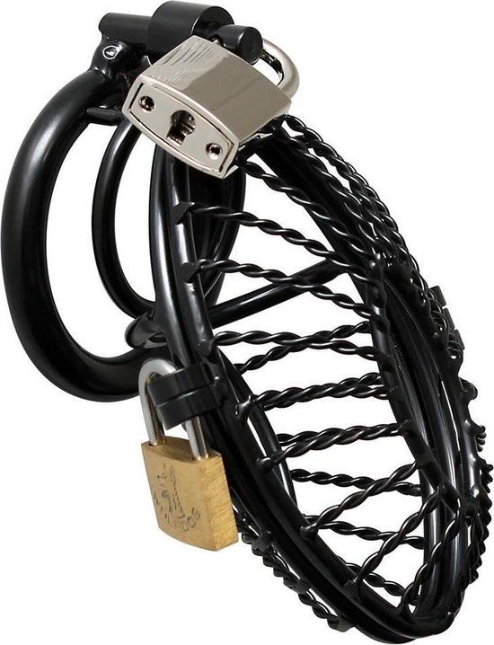 Rimba - Kuisheidskooi - Metalen Peniskooi Met hangslot en Twee Ringen - Zwart