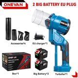 Souffleur d'air électrique - Turbosouffleur sans fil 18V - Avec 2 grosses batteries - 5000 W - Haute pression - Appareil portatif - Argent