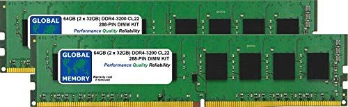 GLOBAL MEMORY 64 GB (2 x 32 GB) DDR4 3200 MHz PC4-25600 288-PIN DIMM Memory Ram Kit