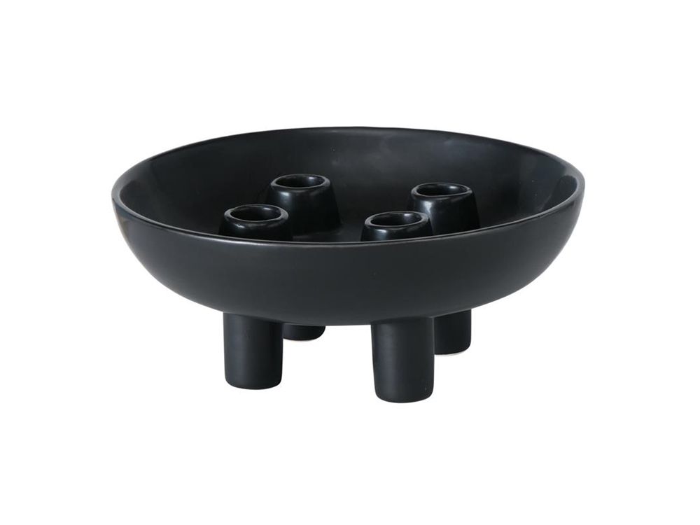 Boltze Home Kaarsenhouder Zwart Keramiek Dia 21cm H9cm Hayden ( Exclusief Kaarsen )