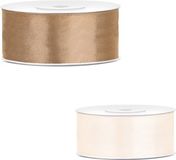 Bellatio Decorations 2x Rollen Satijn Cadeaulint/Sierlint - 2.5 cm x 25 meter - Warm Wit en Goud