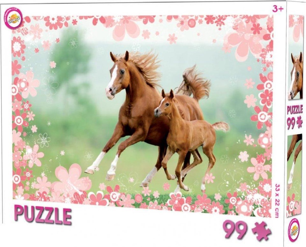 javoli Paardenpuzzel, veulen puzzel, mooie paardenpuzzel met pony, 99 delen, 33 x 22 cm groot, vanaf 3 jaar, geschikt voor alle paardenliefhebbers