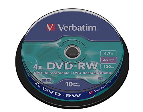 Verbatim 2330530 DVD RW 4,7 GB - 4x brandsnelheid, lange levensduur, krasbescherming, 10 Pack Spindle, meerkleurig
