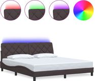 vidaXL Bedframe met LED-verlichting, zonder matras, donkerbruin, 180x200 cm, stof