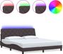 vidaXL Bedframe met LED-verlichting, zonder matras, donkerbruin, 180x200 cm, stof