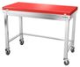GOLDINOX Plan de travail en acier inoxydable, 1500x600 mm, avec planche à découper rouge et renfort, équipé de roues. PREMIUM