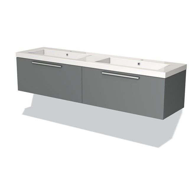 Maxaro Badkamermeubel 180cm Modulo Middengrijs 2 Lades Vlak Wastafel Mineraalmarmer
