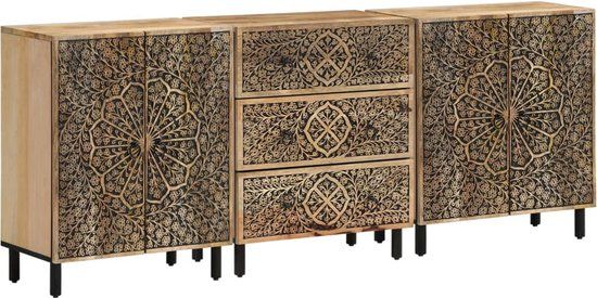 vidaXL Bijzetkasten 3 stuks Massief Mangohout Bruin 60x33x75 cm