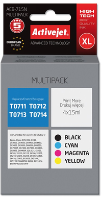 Activejet Activejet AEB-715N inkt (vervanging van Epson T0715; Supreme; 4 x 15 ml; zwart, rood, blauw, geel)