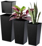 KADAX Bloempotset, zwart rotan, set van 3 stuks