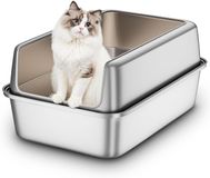 Merkloos Roestvrijstalen kattenbak met afneembare metalen rand, open model, 60 x 40 x 28 cm