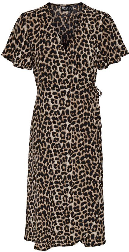 ONLY ONLCALI LIFE S/S WRAP DRESS WVN NOOS Maxi jurk Dames Pumice Stone Panterprint Polyester XS