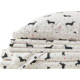Comfort Spaces Katoen Flanel Ademend Warm Diep Pocket Lakens Met Kussensloop Bedding, Twin XL, Zwarte Hond 3 Stuk