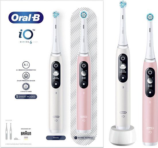 Oral-B iO Series 6 Elektrische Tandenborstel - Wit & Roze - Dubbel Pak