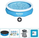 Bestway Fast Set Zwembad - 305 x 66 cm - Blauw - Inclusief Afdekzeil, Onderhoudspakket, Pomp & Vloertegels