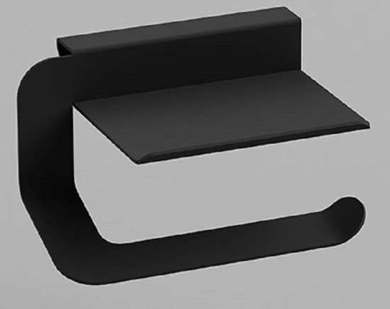 Design toiletrol houder Quick mat zwart met planchet voor smartphone