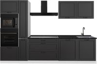 Vicco Complete keukeneenheid R-Line, Antraciet landelijk/Wit, 310 cm antraciet werkblad