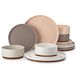 MALACASA, service de table en porcelaine de 12 pièces, ensemble combiné, comprenant 4 assiettes plates, 4 assiettes à dessert, 4 bols, de couleurs assorties