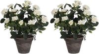 Mica Decorations Kunstplant - 2x - rozen - wit - in grijze pot - 33 cm