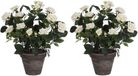 Mica Decorations Kunstplant - 2x - rozen - wit - in grijze pot - 33 cm
