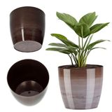 Merkloos Ronde Glanzende Kunststof Plantenpot voor Binnen en Buiten 12 cm Bruin