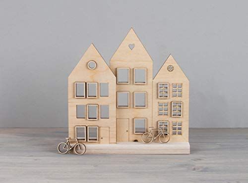 Rayher 62891505 Wooden Houses, FSCMixCred, 18-Piece, Christmas House, Christmas Village, Christmas Town, Natural