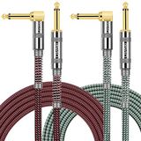 OTraki Gitaar Kabel 3 Meter 2 Stukken Audio Kabel 6.35mm Jack TS Mono Tweed Instrument Kabel L Haaks voor Gitaar Bass Keyboard Effector Microfoon Mixer
