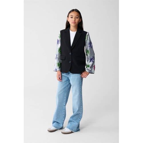 Shoeby regular fit blazer zwart met pailletten