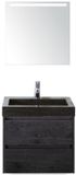 BES LED Dante Badmeubelset 60 cm - Black Oak - Wastafel Hardsteen Wit Lucca met Sence Spiegel