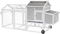 ECD Germany Verrijdbaar kippenhok met uitloop & wieltjes, groot winterbestendig kippenhok van massief hout XXL 83x220x109 cm, kippenhok met uitloop & nestkast