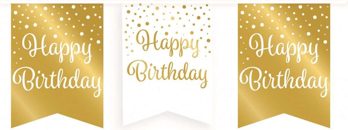 Paper Dreams Party Flag Banner Gold/White - Happy Birthday