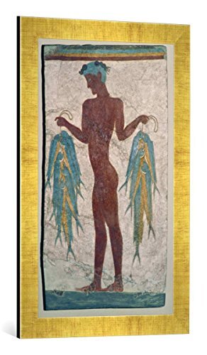 kunst für alle Ingelijste afbeelding van Fresko vishandelaar/minoisch, kunstdruk in hoogwaardige handgemaakte fotolijsten, 40x60 cm, Gold Raya
