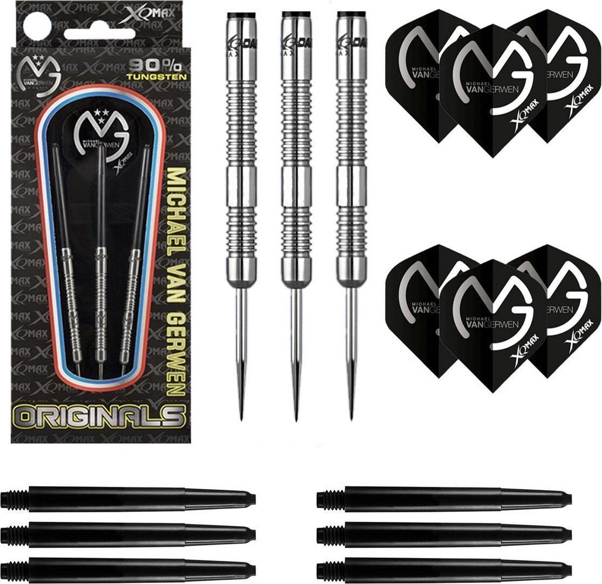 XQMAX Michael van Gerwen dartpijlen Originals 21 gram - 90% Tungsten - incl. 2 sets shafts en flights