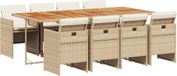 vidaXL Ensemble de jardin 9 pièces avec coussins, beige, en polyrotin