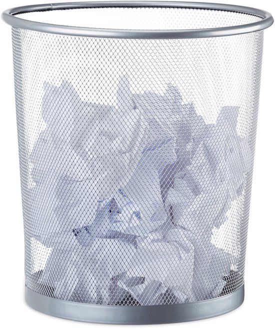Relaxdays Zilveren metalen prullenbak - 12 liter - Rond - 26 cm diameter