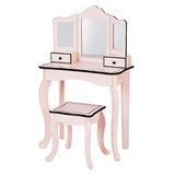 Teamson Kids Houten Kaptafel Kinderen - Tafel en Stoel Set - Roze/Zwart