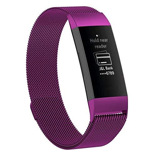 Qubix Milanese Bandje - Fitbit Charge 3 & 4 - Large - Paars