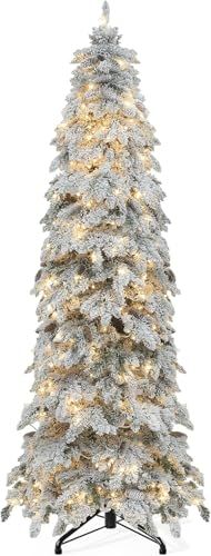 YITAHOME Kunstkerstboom van 229 cm met sneeuw, 800 takken, 11 lichtmodi en 350 ledlampen, metalen standaard en geïntegreerde verlichting