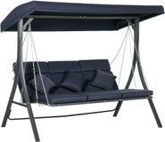 Outsunny Hollywood schommel 3-zits, schommelbank met verstelbaar zonnedak, tuinschommel met kussen, draagvermogen tot 270 kg, metaal, texteline, donkerblauw, 198 x 118 x 168 cm