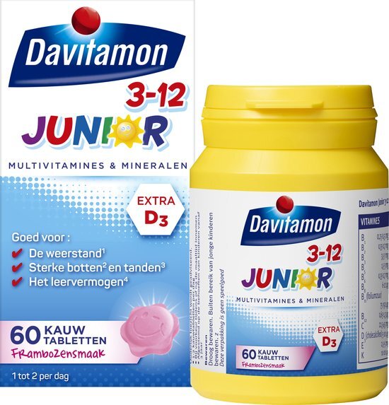 Davitamon Junior 3+ KauwVitamines Framboos 60st