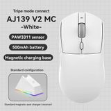 Ajazz Souris de jeu sans fil - AJ139 V2 MC - Tri-mode - Bluetooth - USB - Rechargeable - Pour droitier - Blanc