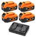 DeWalt Batterie pour DeWalt 20V - Jeu de batteries Li-Ion pour outils avec chargeur - 4x batteries de remplacement 6,0Ah - Chargeur rapide à double port de charge - compatible avec DCB200 DCB205