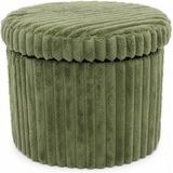 Home & Styling Poef - olijfgroen - 52 x 32 cm - mdf/polyester - hocker - opbergbox - opvouwbaar - rond - max 80 kilo
