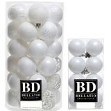 Bellatio Decorations 53x stuks kunststof kerstballen wit 4 en 6 cm glans/mat/glitter mix - Kerstversiering/boomversiering