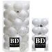 Bellatio Decorations 53x stuks kunststof kerstballen wit 4 en 6 cm glans/mat/glitter mix - Kerstversiering/boomversiering