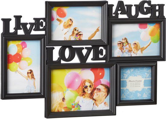 Relaxdays fotolijst Live Love Laugh - collagelijst voor 5 foto's - galerijlijst - lijstjes zwart