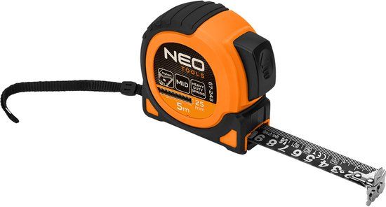 Enzo NEO TOOLS Super Black - Stalen Rolmaat - 5 m x 25 mm - Automatische Blokkeringsfunctie - Magneet