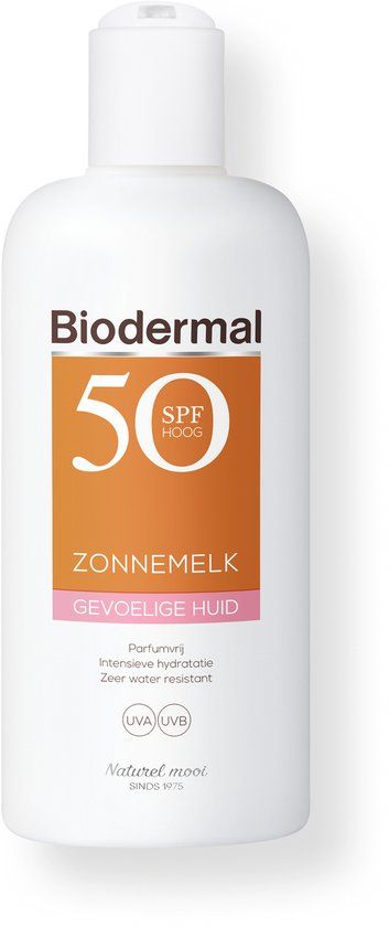 Biodermal Zonnemelk Gevoelige Huid SPF50+ 200ml - Parfumvrij & Water Resistant