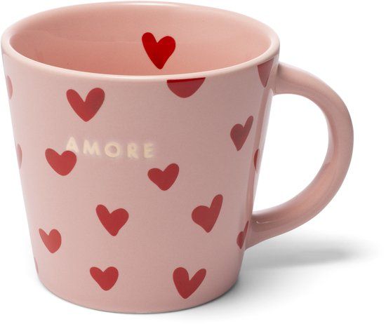 Vondels Cappuccinokop Amore Hearts Keramiek Roze 9x9.5cm