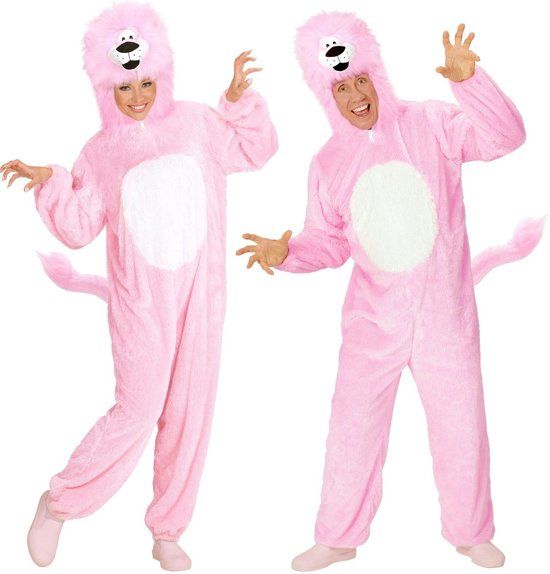 Widmann Leeuw & Tijger & Luipaard & Panter Kostuum Dieren Onesie Pluche Roze Leeuw Kostuum Medium